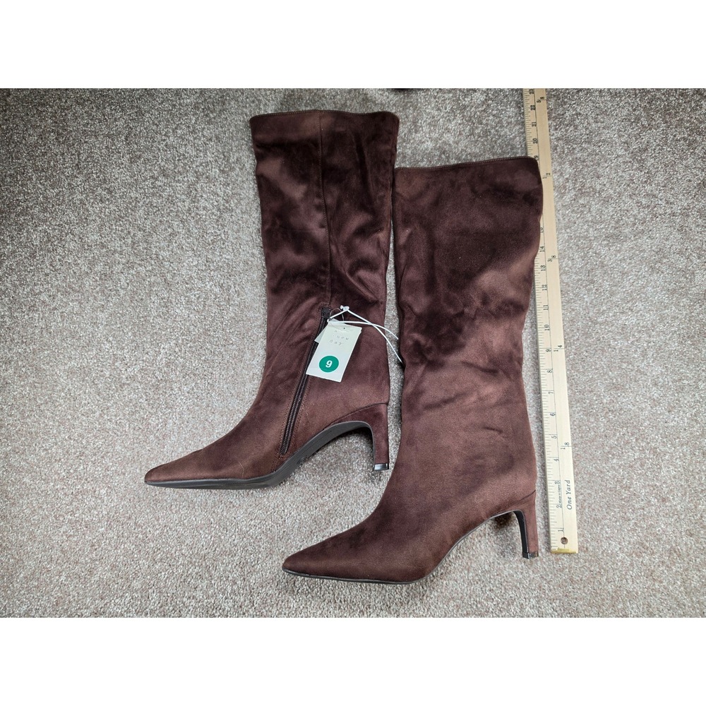 A New Day Justice Women Brown Faux Suede Pointed Toe Kitten Heel Boots Size 9